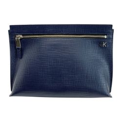 ☆☆ Calvin Klein カルバンクライン レザー ネイビー クラッチバッグ メンズ Bランク