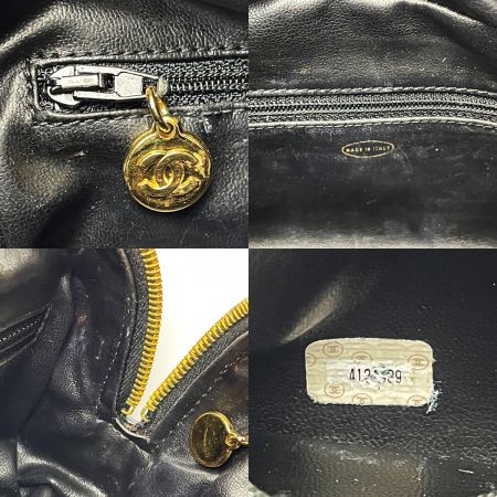  CHANEL シャネル コスメポーチ ブラック エナメル レディース ゴールド金具 ギャランティカード有