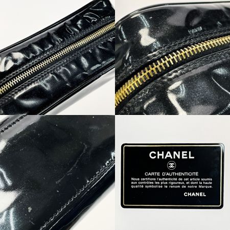  CHANEL シャネル コスメポーチ ブラック エナメル レディース ゴールド金具 ギャランティカード有