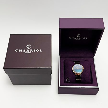  CHARRIOL SLIM N°2185 ST34P.565.018 ブラック系×ピンクゴールド クォーツ 黒蝶貝 12Pダイヤ 腕時計 箱有