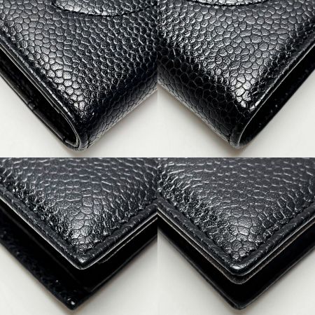  CHANEL シャネル ココマーク ブラック 2つ折りがま口財布 キャビアスキン レディース ギャランティカード・箱有