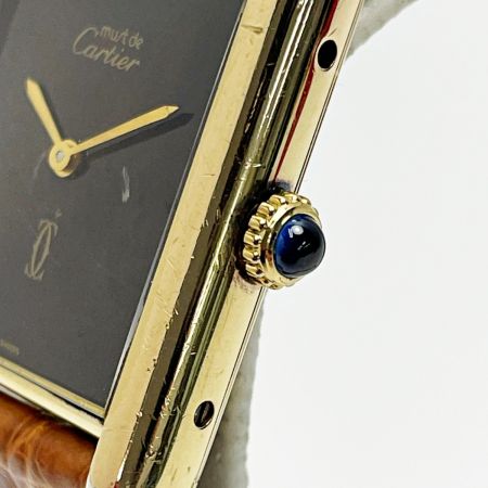 Cartier カルティエ マストタンク ヴェルメイユ SV925+G20M ダークブラウン 手巻き レザー レディース 腕時計 ケース有