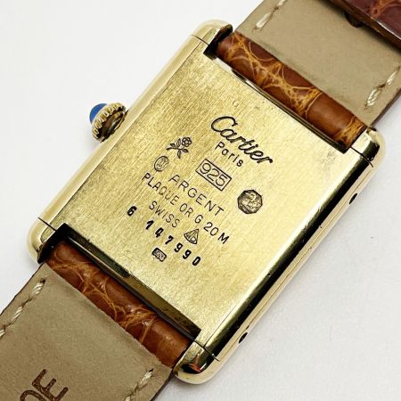  Cartier カルティエ マストタンク ヴェルメイユ SV925+G20M ダークブラウン 手巻き レザー レディース 腕時計 ケース有