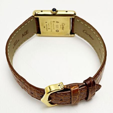  Cartier カルティエ マストタンク ヴェルメイユ SV925+G20M ダークブラウン 手巻き レザー レディース 腕時計 ケース有