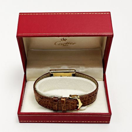 Cartier カルティエ マストタンク ヴェルメイユ SV925+G20M ダークブラウン 手巻き レザー レディース 腕時計 ケース有
