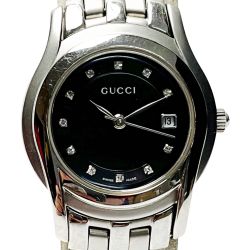 ☆☆ グッチ Gクラス 5500L 11ﾀﾞｲﾔ ブラック クォーツ ステンレススチール レディース 腕時計 Bランク