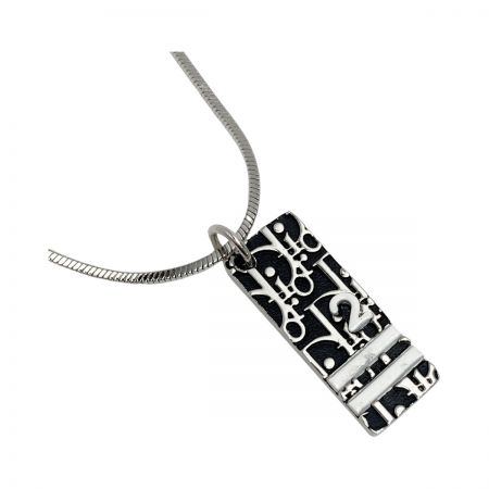  Christian Dior クリスチャンディオール トロッター ロゴ プレートネックレス シルバー×ブラック メッキ