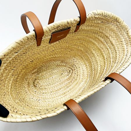  CELINE セリーヌ トリオンフ S-GA-5109 ベージュ ストロートート かごバッグ 籐×レザー レディース