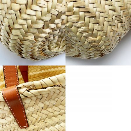  CELINE セリーヌ トリオンフ S-GA-5109 ベージュ ストロートート かごバッグ 籐×レザー レディース