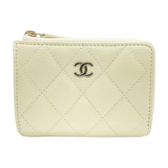 CHANEL シャネル 3つ折り財布  レディース キャビアスキン タイムレスクラシック ゴールド金具 AP3177 クリームイエロー Aランク