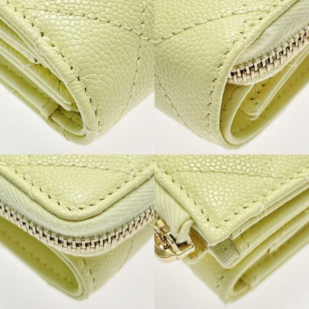  CHANEL シャネル タイムレスクラシック AP3177 クリームイエロー 3つ折り財布 キャビアスキン レディース ゴールド金具