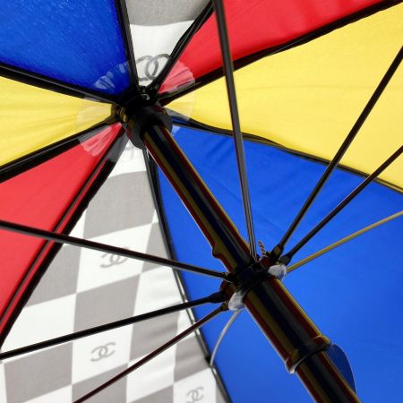  CHANEL シャネル 傘 レイングッズ マルチカラー ポリエステル×カーフスキン 日傘 パラソル