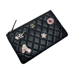 ☆☆ CHANEL シャネル マトラッセ ココマーク フラットポーチ AP1071 ブラック ラムスキン 布袋有 Aランク
