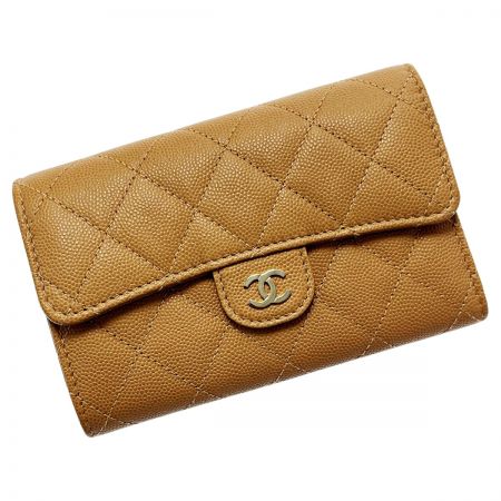  CHANEL シャネル タイムレスクラシック AP0232 ブラウン 3つ折り財布 キャビアスキン レディース ゴールド金具