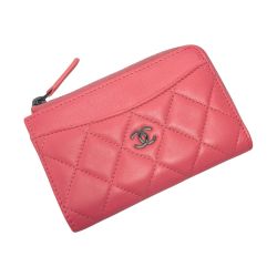 ☆☆ CHANEL シャネル ココマーク マトラッセ カードケース ショッキングピンク コインケース ラムスキン 布袋有 Aランク