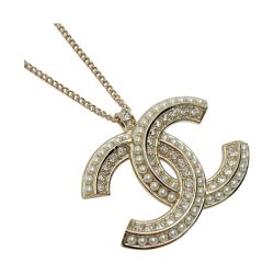 ☆☆ CHANEL シャネル ココマーク ラインストーン×フェイクパール ネックレス ｺｺﾏｰｸ シャンパンゴールド メタル Aランク