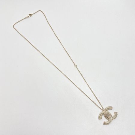  CHANEL シャネル ココマーク ラインストーン×フェイクパール ネックレス ｺｺﾏｰｸ シャンパンゴールド メタル