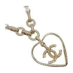 ☆☆ CHANEL シャネル ココマーク ハートモチーフ ネックレス A21P シャンパンゴールド フェイクパール×ラインストーン Bランク