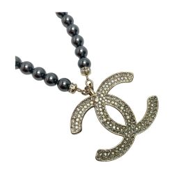 ☆☆ CHANEL シャネル ココマーク ラインストーン×フェイクパール ネックレス C23P シャンパンゴールド/ブラック Bランク