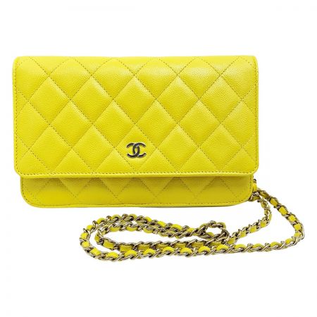  CHANEL シャネル マトラッセ AP0250 イエロー チェーンウォレット ショルダーバッグ キャビアスキン レディース ゴールド金具