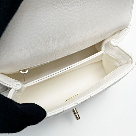  CHANEL シャネル ココハンドル AS2215 ホワイト 2WAYバッグ マトラッセ キャビアスキン レディース ゴールド金具