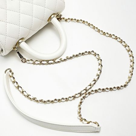  CHANEL シャネル ココハンドル AS2215 ホワイト 2WAYバッグ マトラッセ キャビアスキン レディース ゴールド金具