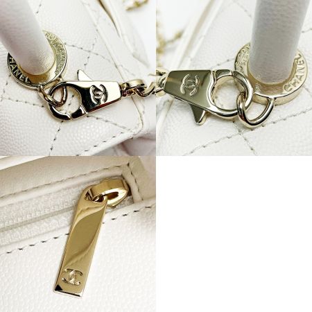  CHANEL シャネル ココハンドル AS2215 ホワイト 2WAYバッグ マトラッセ キャビアスキン レディース ゴールド金具