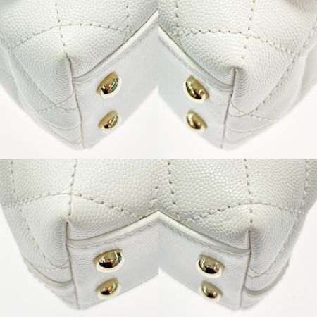  CHANEL シャネル ココハンドル AS2215 ホワイト 2WAYバッグ マトラッセ キャビアスキン レディース ゴールド金具