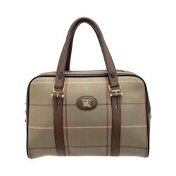 ☆☆ Burberrys バーバリーズ チェック柄 ハンドバッグ カーキ キャンバス×レザー Bランク