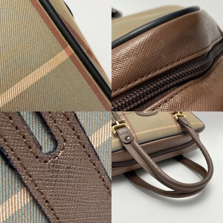  Burberrys バーバリーズ チェック柄 ハンドバッグ カーキ キャンバス×レザー