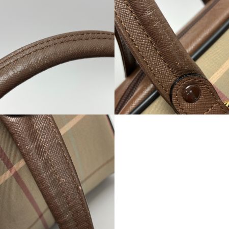  Burberrys バーバリーズ チェック柄 ハンドバッグ カーキ キャンバス×レザー
