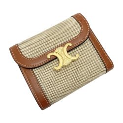 ☆☆ CELINE セリーヌ トリオンフ スモールウォレット ナチュラル 3つ折り財布 キャンバス×レザー Cランク