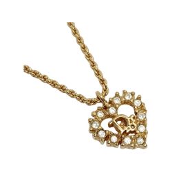 ☆☆ Christian Dior クリスチャンディオール ロゴ ハート ラインストーン ネックレス ゴールド GP Bランク