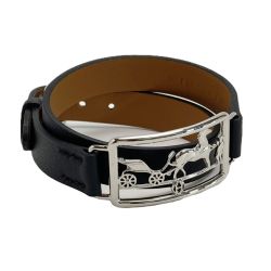 ☆☆ HERMES エルメス カレーシュ ドゥブルトゥール ブラック ブレスレット D刻印 レザー シルバー金具 Aランク