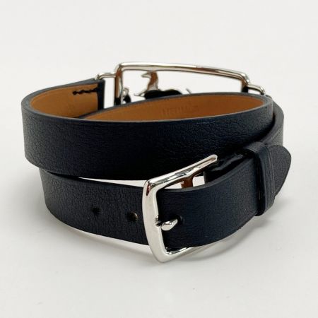  HERMES エルメス カレーシュ ドゥブルトゥール ブラック ブレスレット D刻印 レザー シルバー金具