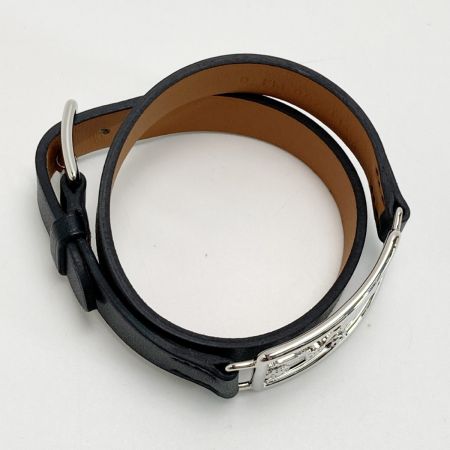  HERMES エルメス カレーシュ ドゥブルトゥール ブラック ブレスレット D刻印 レザー シルバー金具