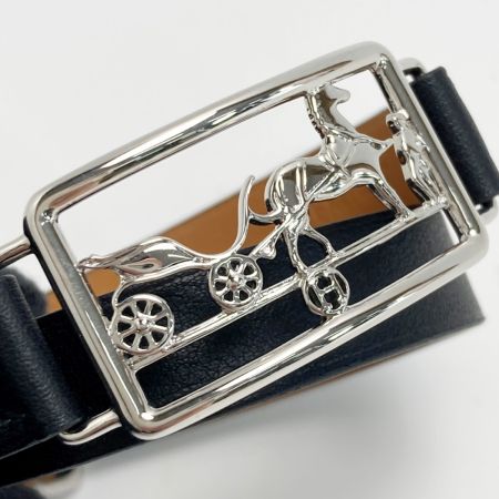  HERMES エルメス カレーシュ ドゥブルトゥール ブラック ブレスレット D刻印 レザー シルバー金具