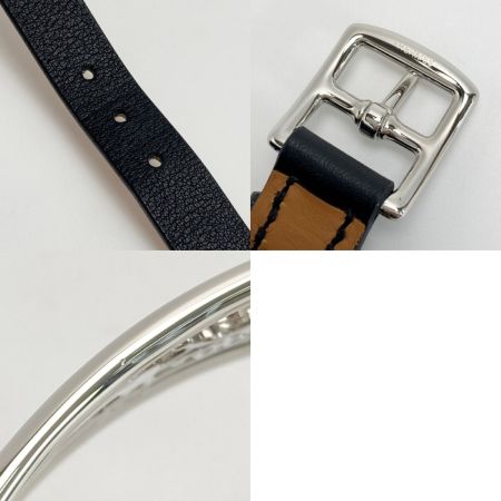  HERMES エルメス カレーシュ ドゥブルトゥール ブラック ブレスレット D刻印 レザー シルバー金具