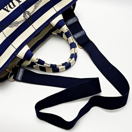  PRADA プラダ カナパ B2642B ネイビー×アイボリー ショルダーバッグ トートバッグ キャンバス レディース ギャランティ・布袋有