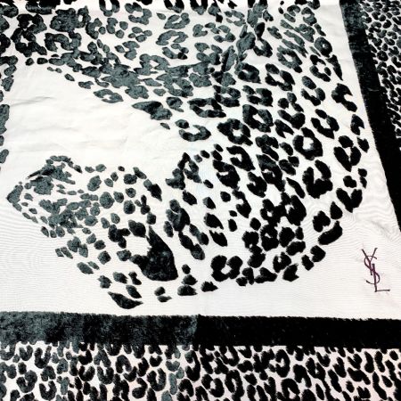  Yves Saint Laurent イブサンローラン ポリエステルxレーヨン アニマル柄 ブラック スカーフ レディース
