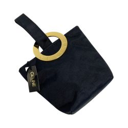 ☆☆ CELINE セリーヌ サークルロゴ コスメポーチ ブラック ミニポーチ ナイロン 箱有 Aランク