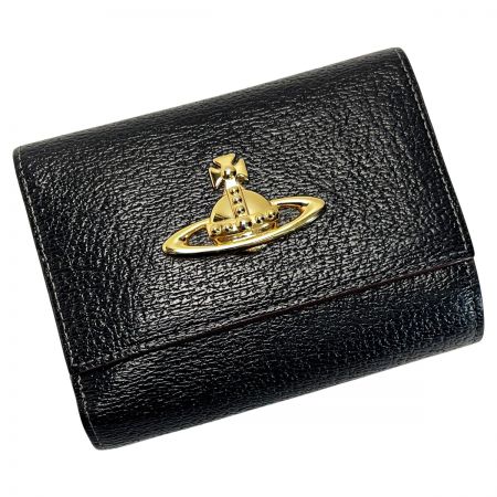  Vivienne Westwood ヴィヴィアン・ウエストウッド ゴールドオーブ ブラック 3つ折り財布 がま口 レディース