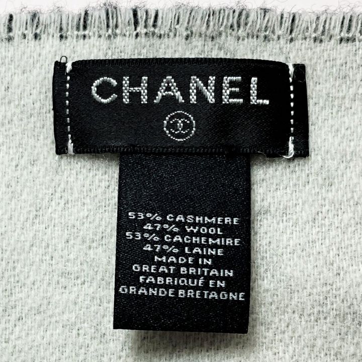 CHANEL シャネル 大判ストール ブラック×ホワイト ココマーク ロゴ柄 カシミヤ53％ ウール47%｜中古｜なんでもリサイクルビッグバン