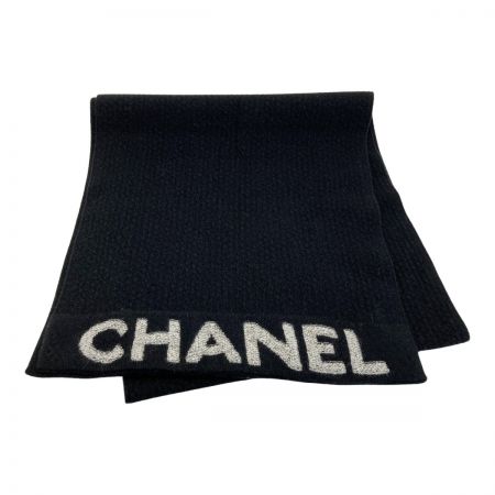  CHANEL シャネル ロゴ マフラー ブラック ウール/カシミヤ ストール