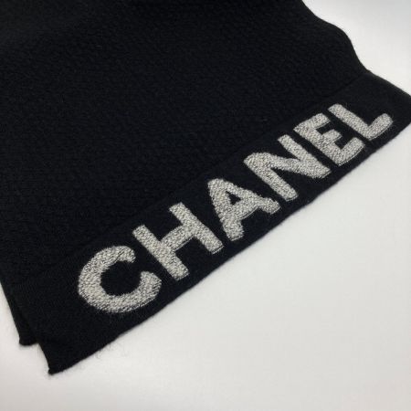  CHANEL シャネル ロゴ マフラー ブラック ウール/カシミヤ ストール