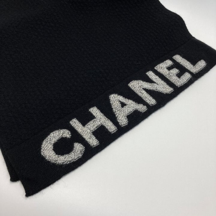 CHANEL シャネル ロゴ マフラー ブラック ウール/カシミヤ ストール