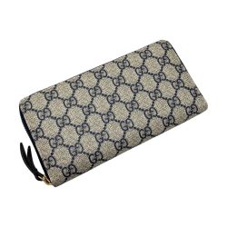 ☆☆ GUCCI グッチ GGスプリーム ラウンドファスナー財布 410102 ネイビー PVC 長財布 Cランク