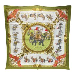 ☆☆ HERMES エルメス カレ90 CAPARACONS DE LA FRANCE ET DE L'INDE 馬飾り スカーフ グリーン シルク Bランク