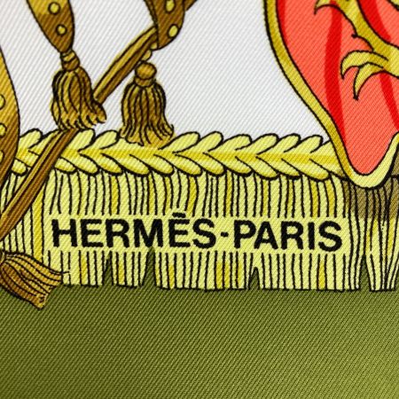  HERMES エルメス カレ90 CAPARACONS DE LA FRANCE ET DE L'INDE 馬飾り スカーフ グリーン シルク