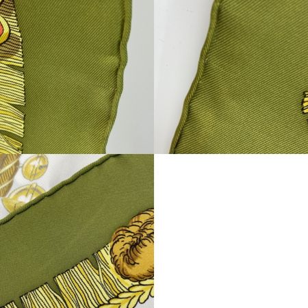  HERMES エルメス カレ90 CAPARACONS DE LA FRANCE ET DE L'INDE 馬飾り スカーフ グリーン シルク